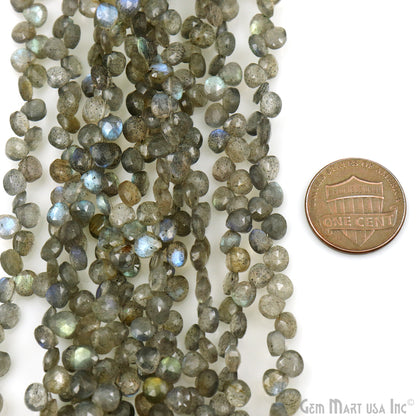 Labradorite Heart Beads, 8 Inch Gemstone Strands, Drilled Strung Briolette Beads, Heart Shape, 5mm