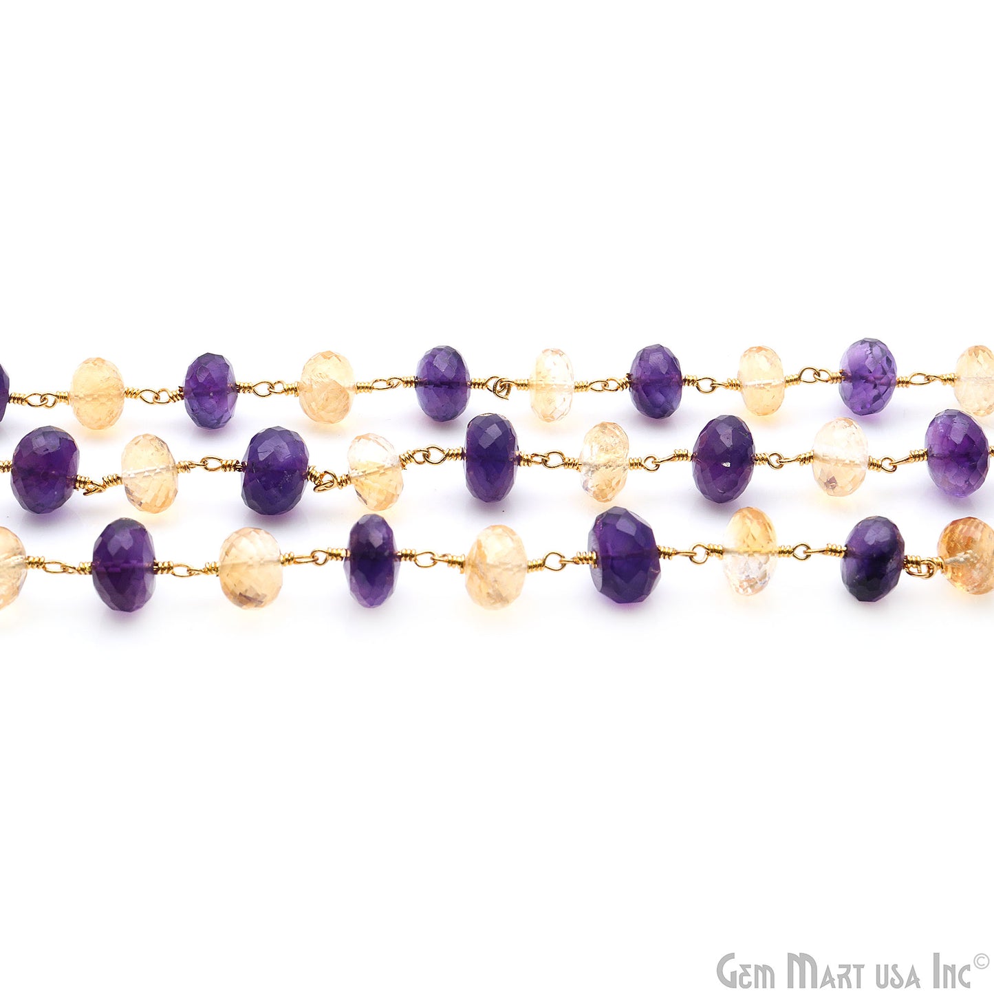 Amethyst & Citrine Gold Wire Wrapped Rosary Chain