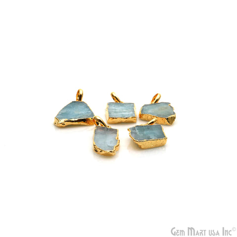 Aquamarine Free Form shape 27x15mm Gold Electroplated Gemstone Single Bail Pendant