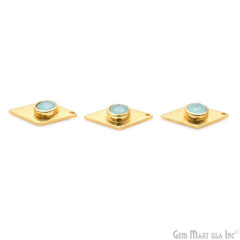 DIY Aqua Chalcedony Round 22x13mm Single Bail Gold Plated Gemstone Pendant Connector 1pc