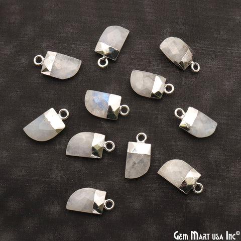 Rainbow Moonstone 16x8mm Tiger Nail Shape Silver Electroplated Single Bail Gemstone Connector