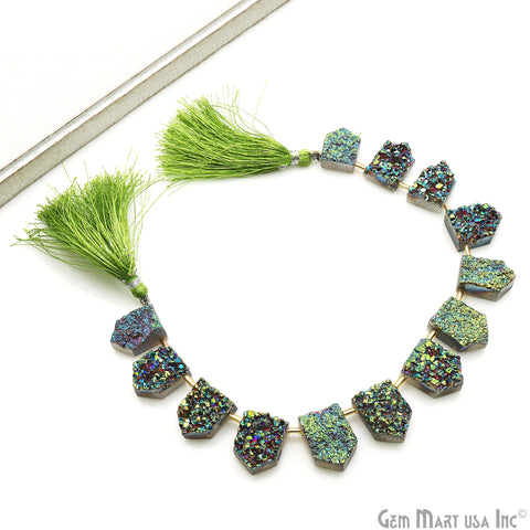 Green Druzy Pentagon Beads, 8 Inch Gemstone Strands, Drilled Strung Briolette Beads, Pentagon Shape, 17X12mm