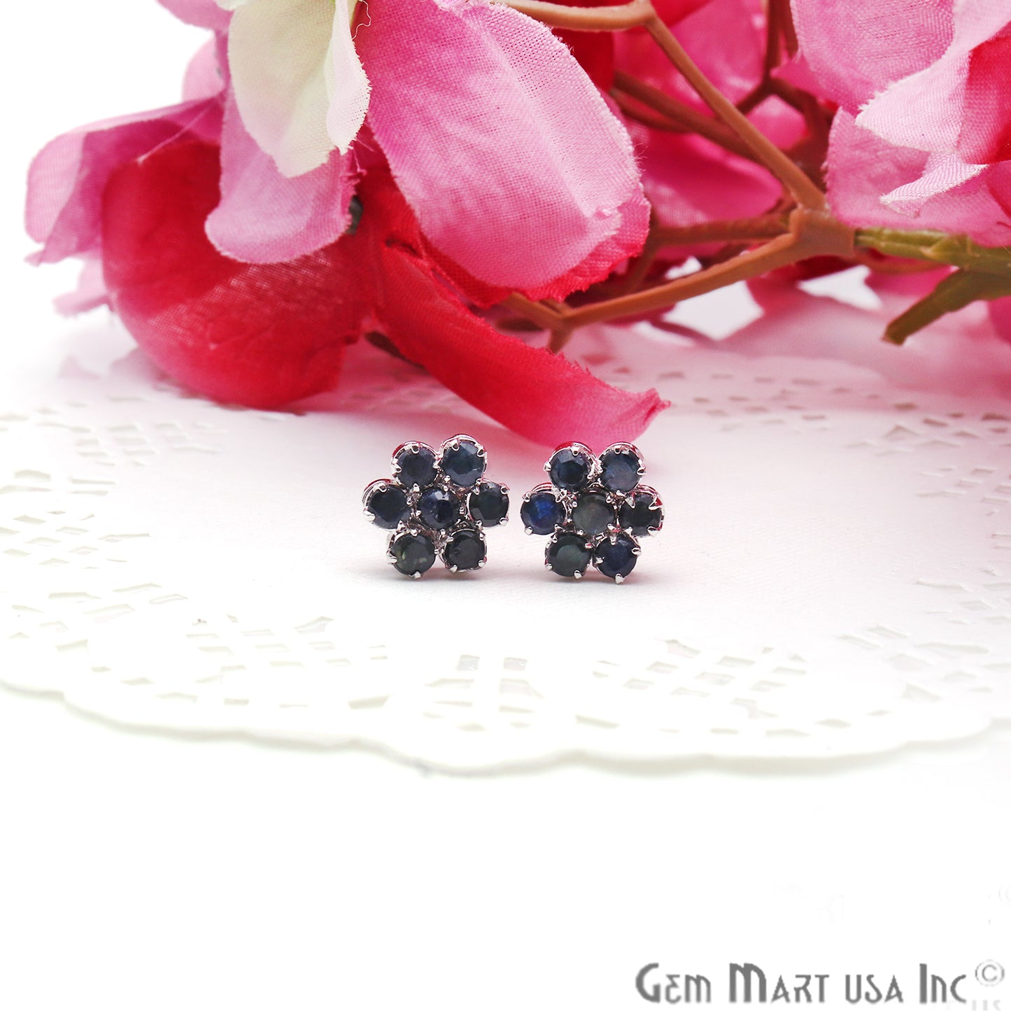 Black Sapphire 10mm Sterling Silver Round Shape Stud Earring - GemMartUSA