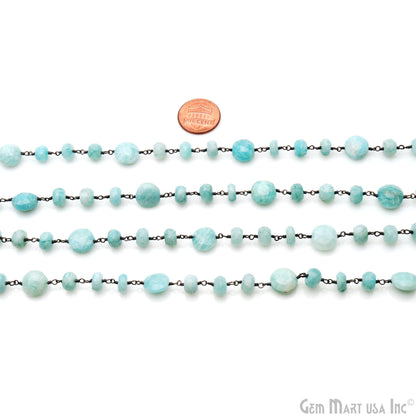 Amazonite Coin 7-8mm Black Plated Rough Beads Rosary Chain