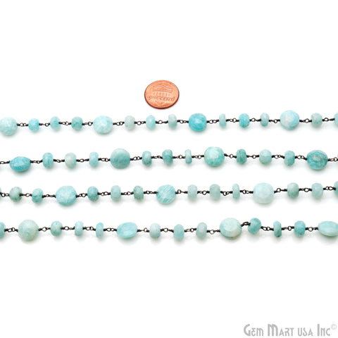 Amazonite Coin 7-8mm Black Plated Rough Beads Rosary Chain