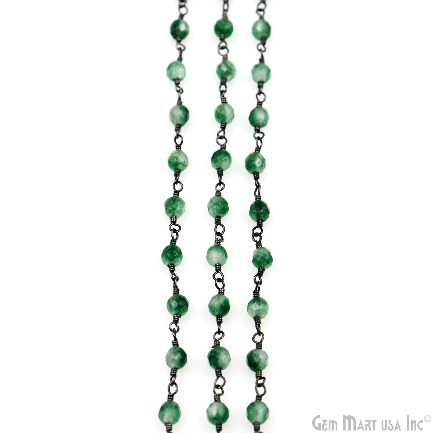 Emerald Jade Faceted Beads 4mm Oxidized Wire Wrapped Rosary Chain