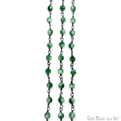 Emerald Jade Faceted Beads 4mm Oxidized Wire Wrapped Rosary Chain