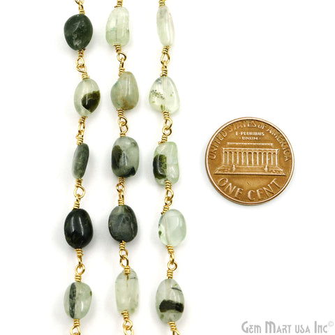 Green Rutile Tumble Beads 8x5mm Gold Plated Gemstone Rosary Chain