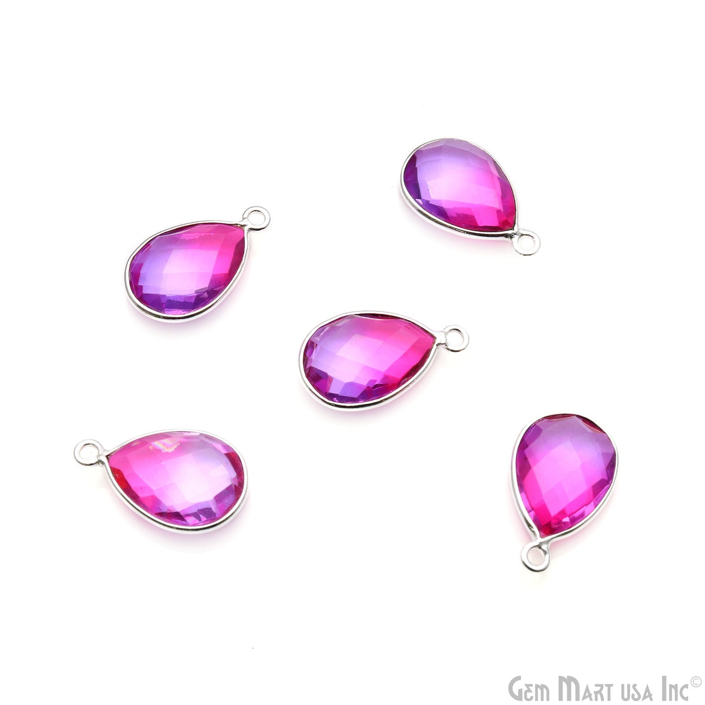 Purple & Pink Aura Quartz 10x14mm Pears Single Bail Silver Bezel Doublet Quartz Connector