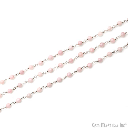 Light Pink Jade Faceted Beads 4mm Silver Plated Wire Wrapped Rosary Chain