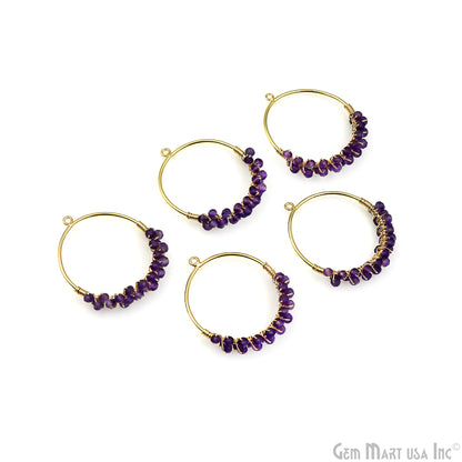 Gemstone Beads Round Hoop 36x31mm Gold Plated Wire Wrapped Pendant Connector 1pc