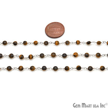 Tiger Eye Faceted 3-4mm Silver Wire Wrapped Rosary Chain - GemMartUSA