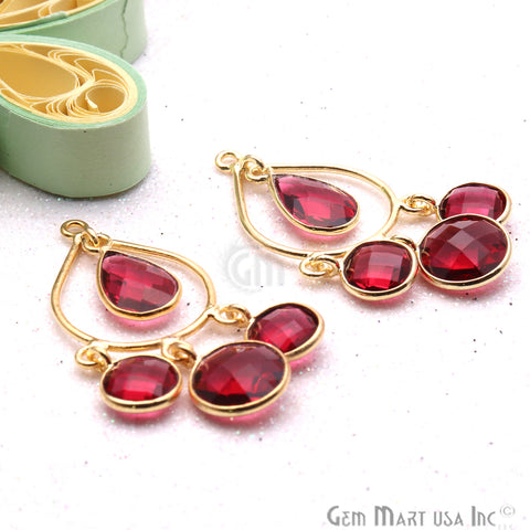DIY Pink Tourmaline Gemstone Gold Plated Dangle Chandelier Earrings Connector - GemMartUSA