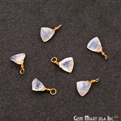 Rainbow Moonstone 7mm Trillion Single Bail Gold Wire Wrapped Gemstone Connector - GemMartUSA