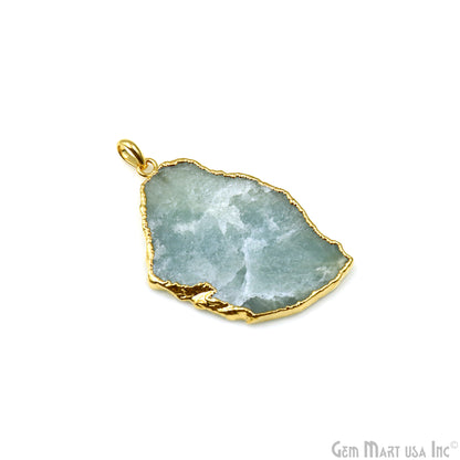 Aquamarine Free Form shape 55x35mm Gold Electroplated Gemstone Single Bail Pendant