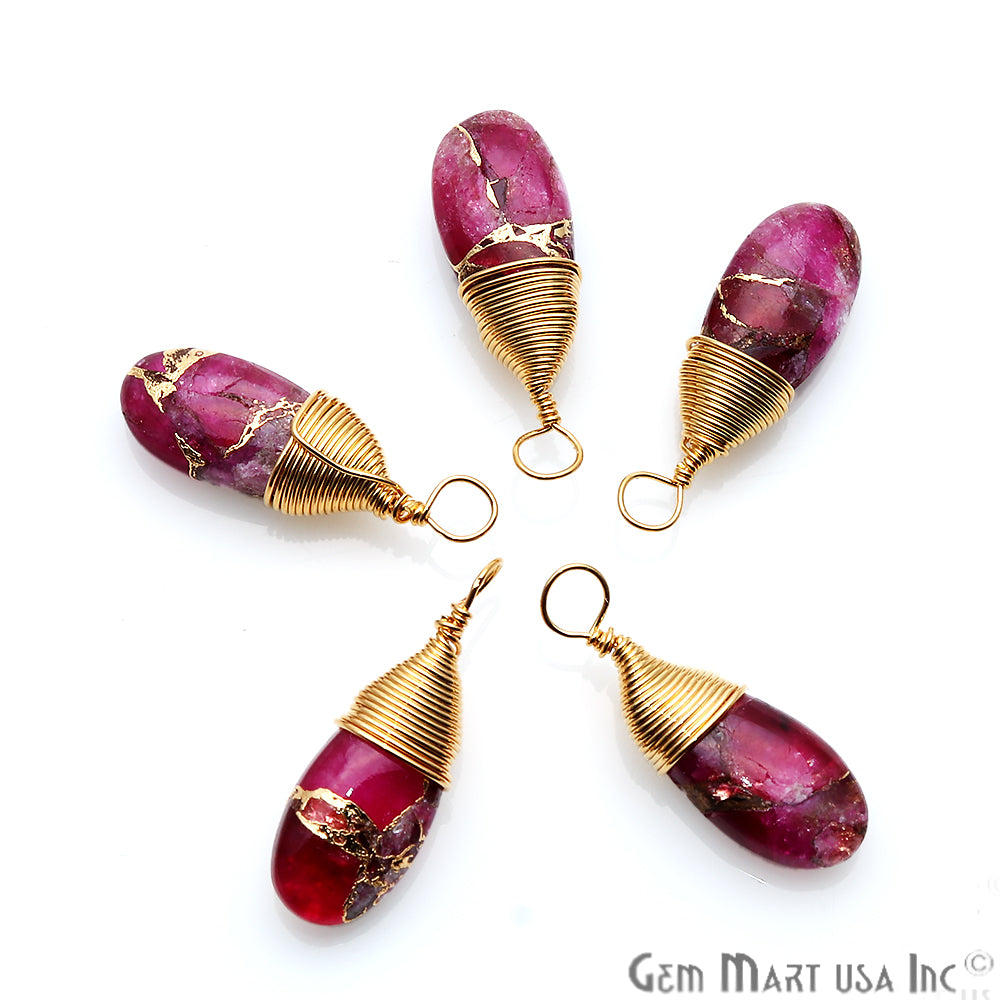 Gold Wire Wrapped 21x7mm Jewelry Making Drop Connector (Pick Your Gemstone) - GemMartUSA