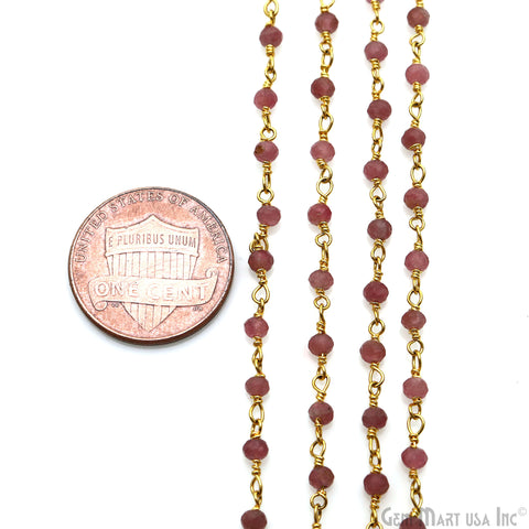 Rhodochrosite Gemstone Gold Wire Wrapped Bead Rosary Chain
