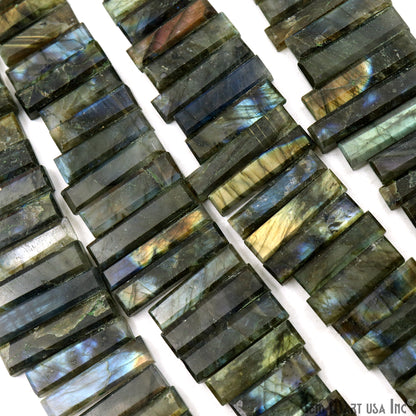 Labradorite Rectangle Beads, 9 Inch Gemstone Strands, Drilled Strung Briolette Beads, Rectangle Shape, 28x10mm