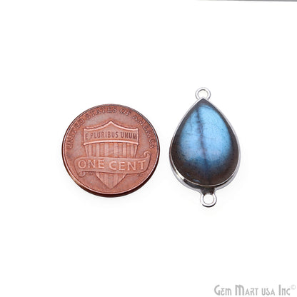 Flashy Labradorite Cabochon 13x18mm Pears Double Bail Silver Plated Gemstone Connector