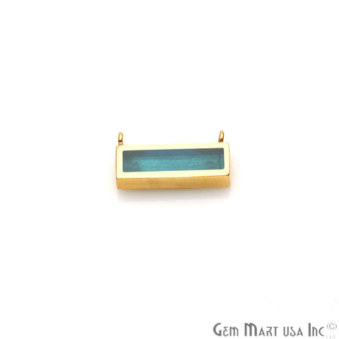 Blue Topaz Gold Plated 15x7mm RectAngel Shape Double Bail Bar Pendant - GemMartUSA