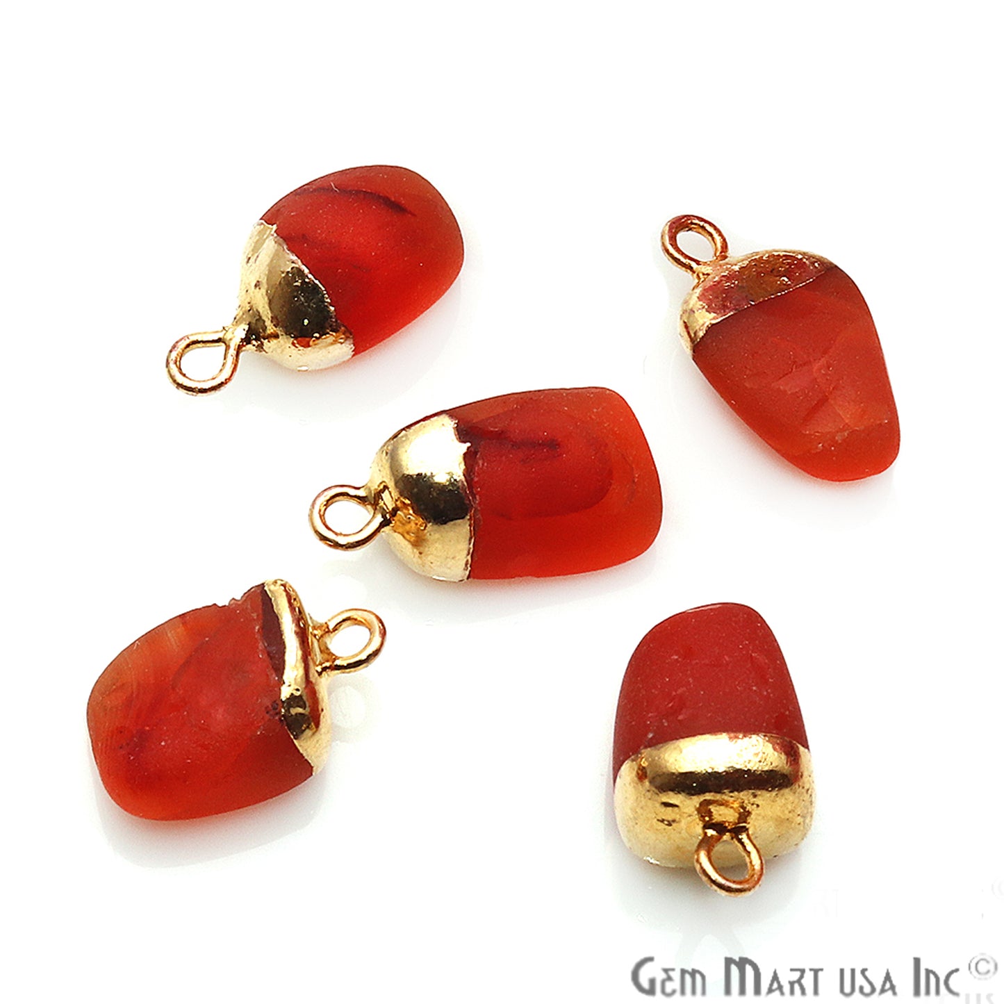 Carnelian Gemstone Frosted Matte Bead 15x11mm Gold Edged Single Bail Connector - GemMartUSA