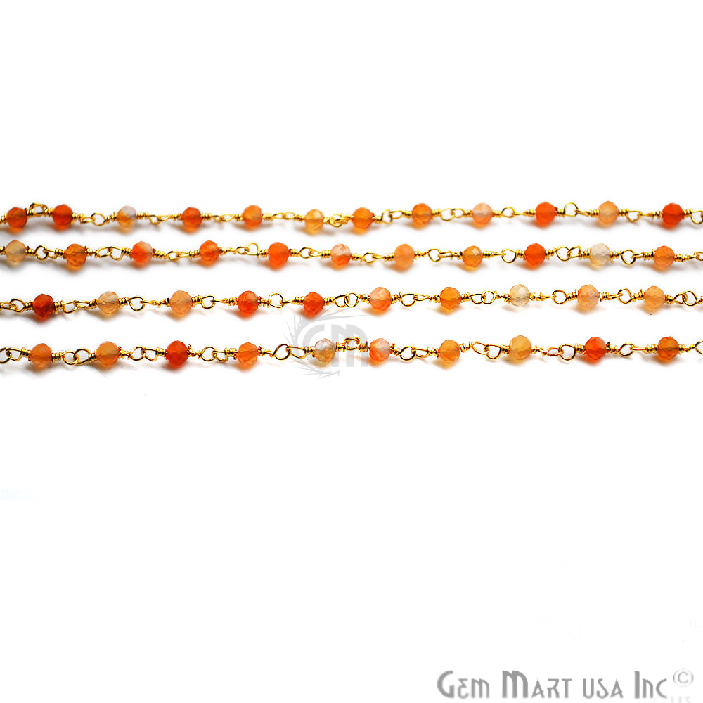 Hessonite Gemstone 2.5-3m Gold Wire Wrapped Bead Rosary Chain - GemMartUSA