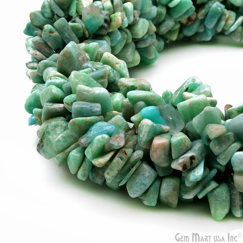 Amazonite Chip Beads, 34 Inch, Natural Chip Strands, Drilled Strung Nugget Beads, 7-10mm, Polished, GemMartUSA (CHAZ-70004)