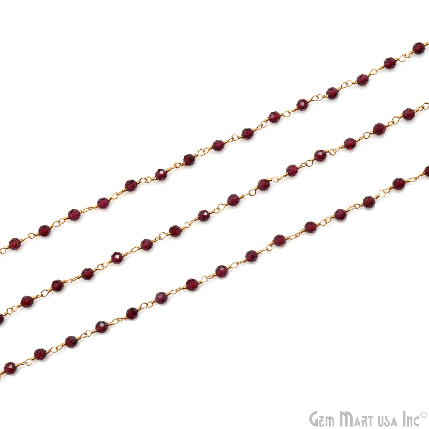 Rhodolite 3-3.5mm Gold Plated Wire Wrapped Beads Rosary Chain (763783217199)