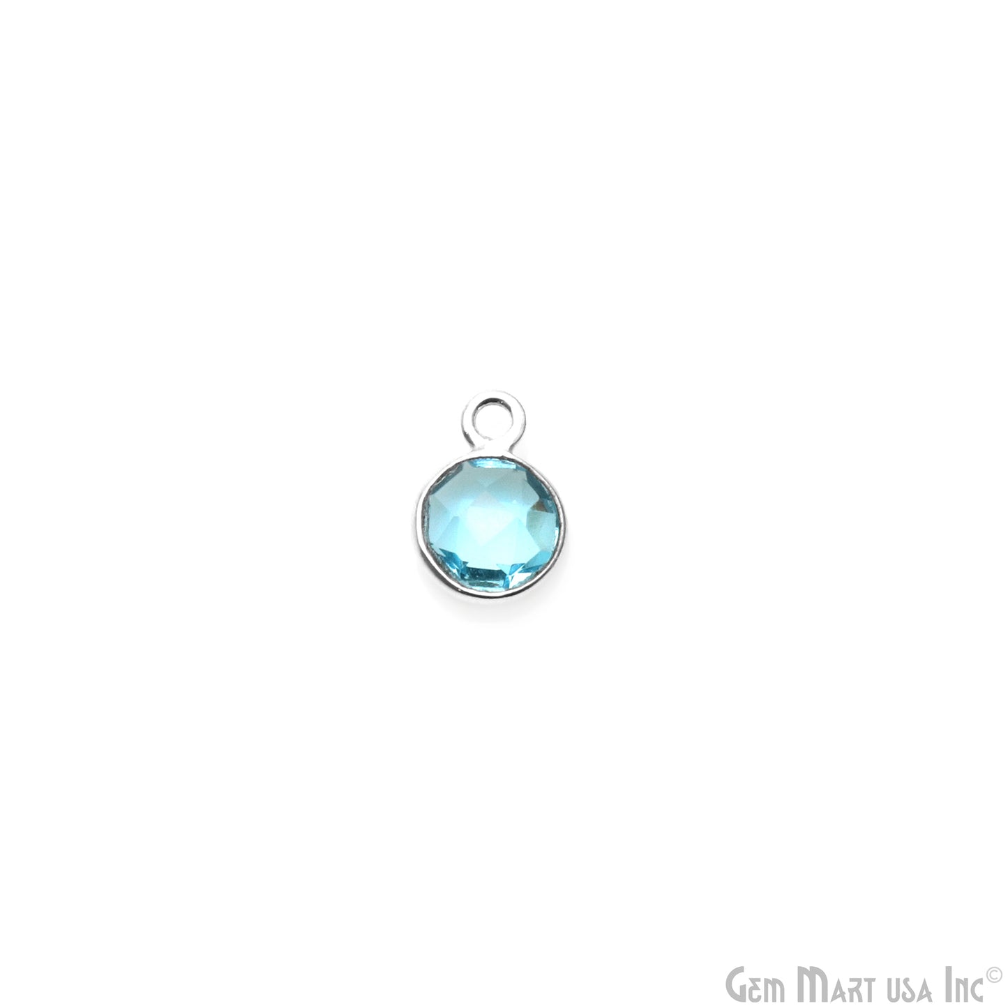 Blue Topaz Round 6mm Single Bail Silver Plated Gemstone Connector