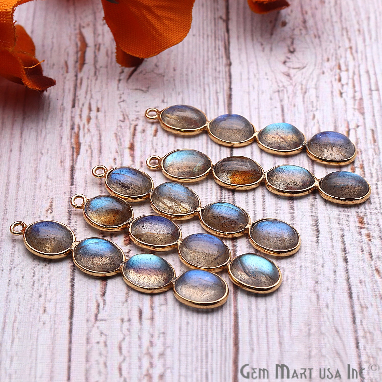 DIY, Labradorite Gold Plated 35X8mm Line Shape Chandelier Finding Component - GemMartUSA