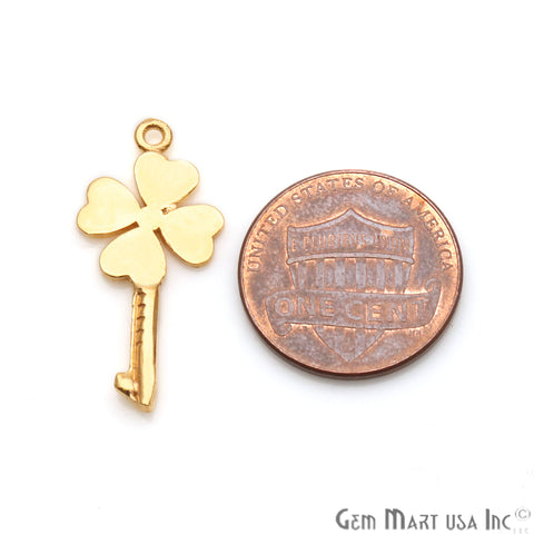 Key Shape 27x12mm Gold Plated Finding Charm, DIY Jewelry - GemMartUSA