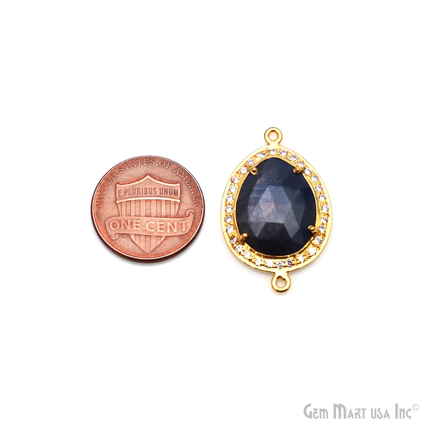 Sapphire & Pave Cubic Zirconia 30x19mm Double Bail Gold Vermeil Gemstone Connector