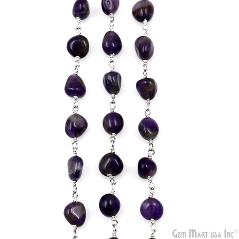 Amethyst Tumble Beads 8x5mm Silver Plated Gemstone Rosary Chain
