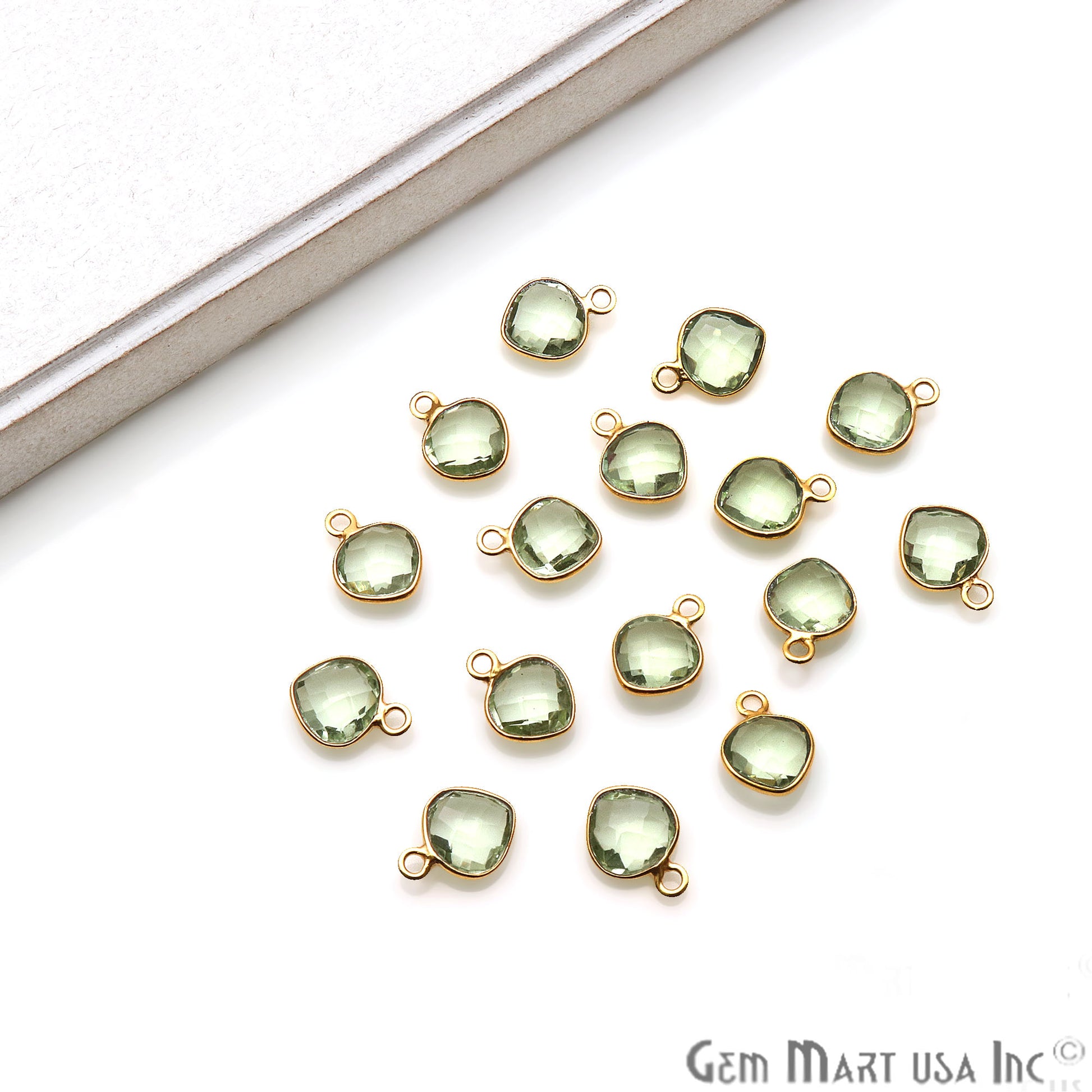 Green Amethyst Heart 8mm Gold Plated Single Bail Gemstone Connector - GemMartUSA