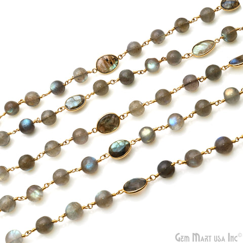 Labradorite Cabochon Oval 8x10mm Gold Bezel Continuous Connector Chain