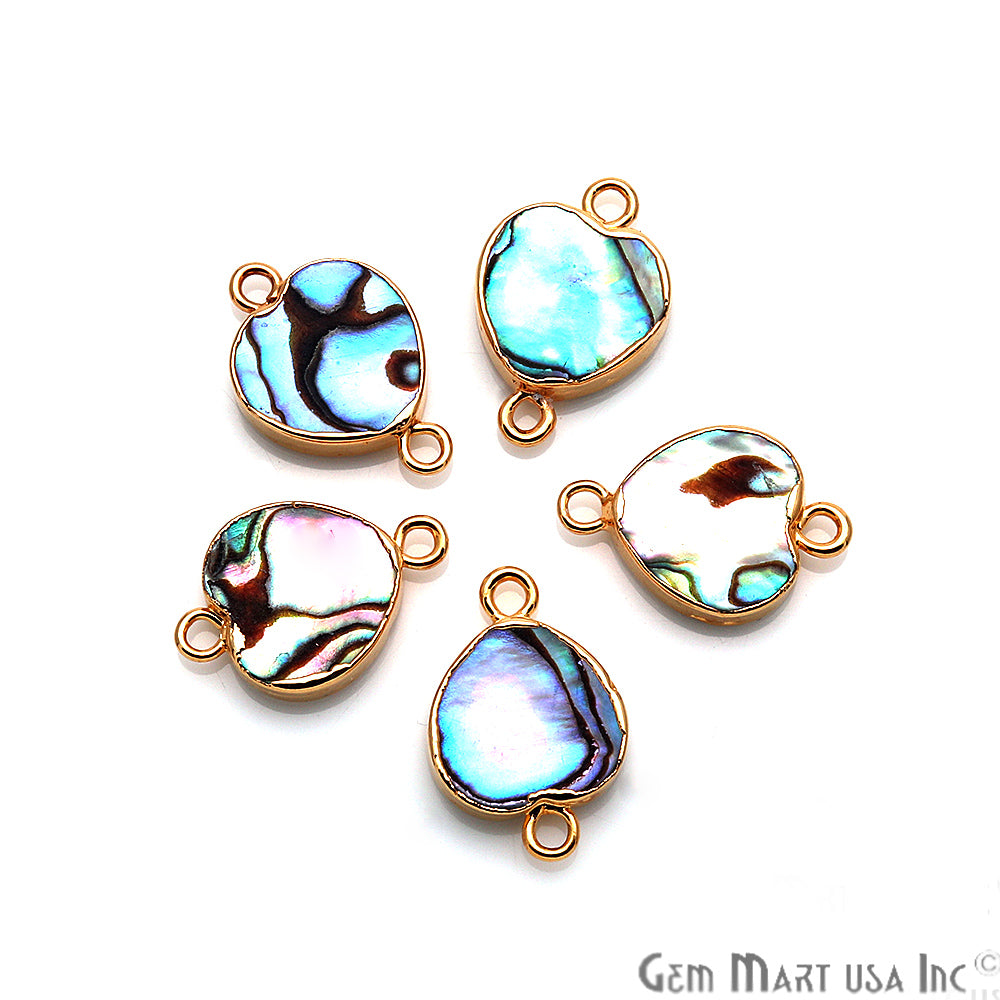 Abalone Shell Heart Gold Electroplated Double Bail 12mm Gemstone Connector - GemMartUSA