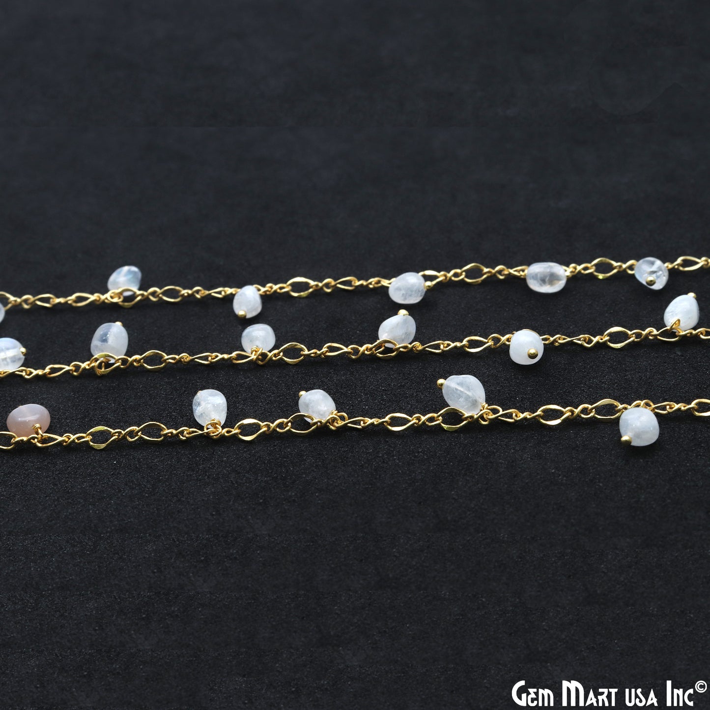 Rainbow Moonstone Tumble Beads 8x5mm Gold Plated Cluster Dangle Chain