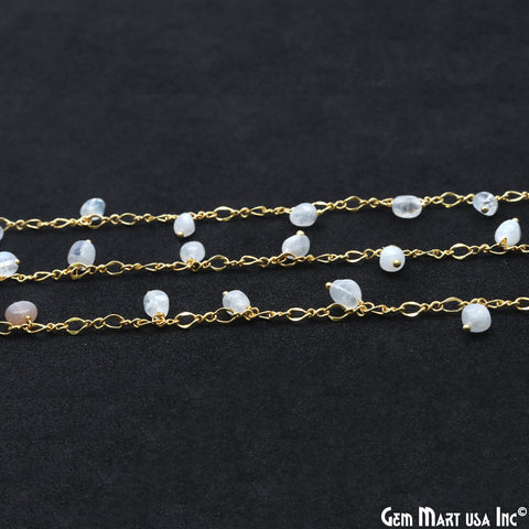 Rainbow Moonstone Tumble Beads 8x5mm Gold Plated Cluster Dangle Chain