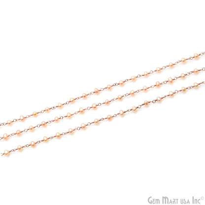 Pink Pearl 3-3.5mm Rose Gold Plated Beaded Wire Wrapped Rosary Chain