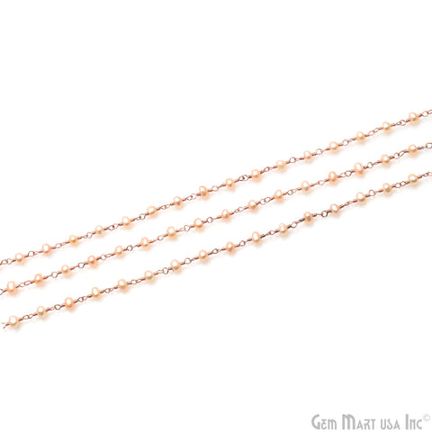 Pink Pearl 3-3.5mm Rose Gold Plated Beaded Wire Wrapped Rosary Chain