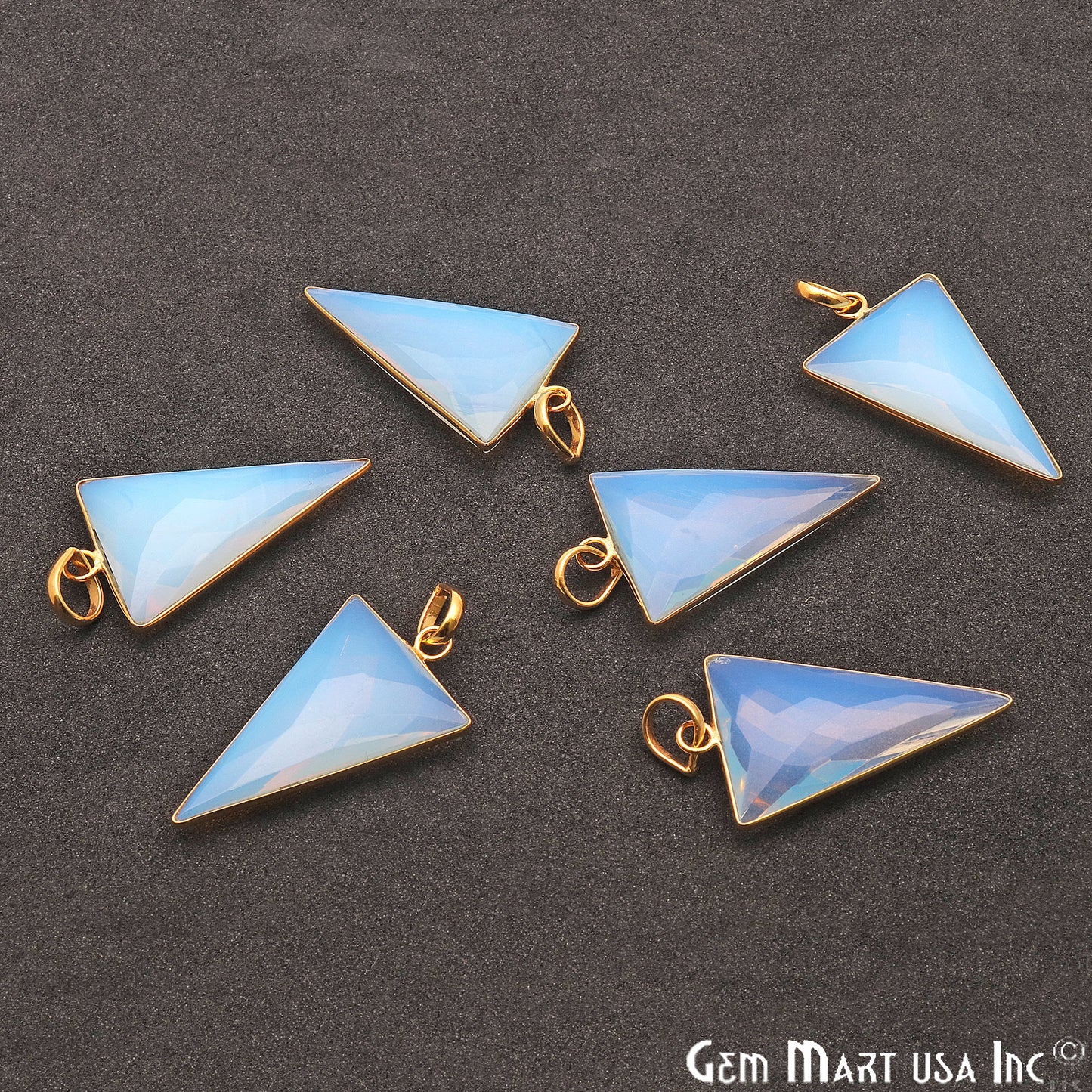 White Opal Triangle 21x35mm Gold Plated Single Bail Gemstone Pendant - GemMartUSA