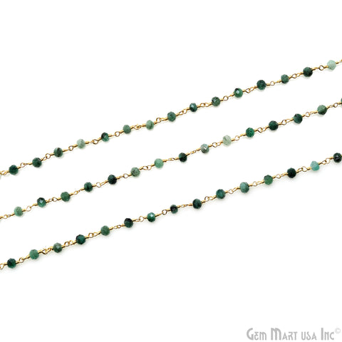 Emerald Faceted 3-3.5mm Gold Wire Wrapped Beads Rosary Chain