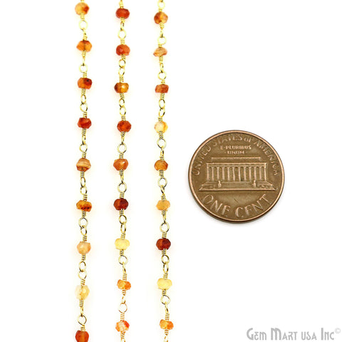 Shaded Carnelian Faceted Bead 2.5-3mm Gold Wire Wrapped Gemstone Beads Rosary Chain
