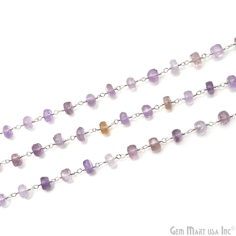 Ametrine Faceted Beads 6-7mm Silver Wire Wrapped Rosary Chain