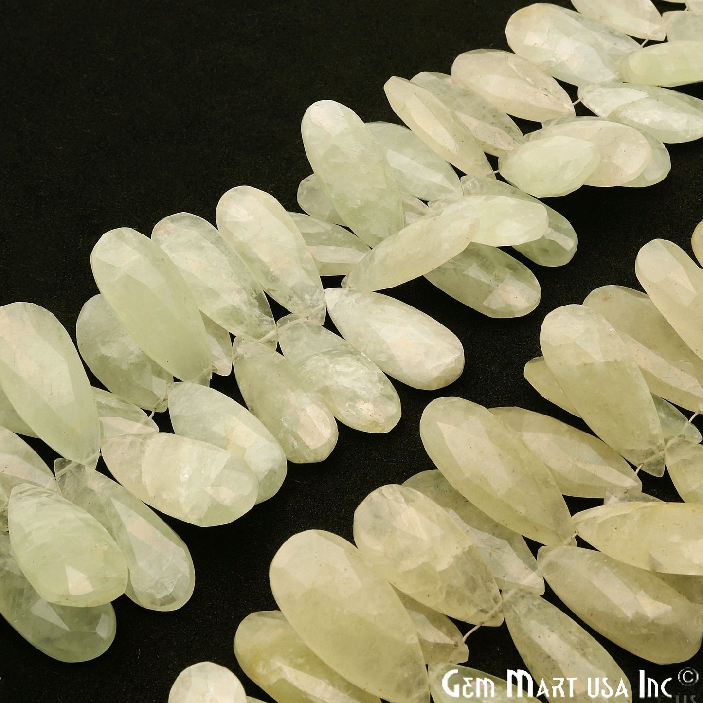 Green Apophyllite Pears 28x10mm Crafting Beads Gemstone Briolette Strands 8 Inch - GemMartUSA