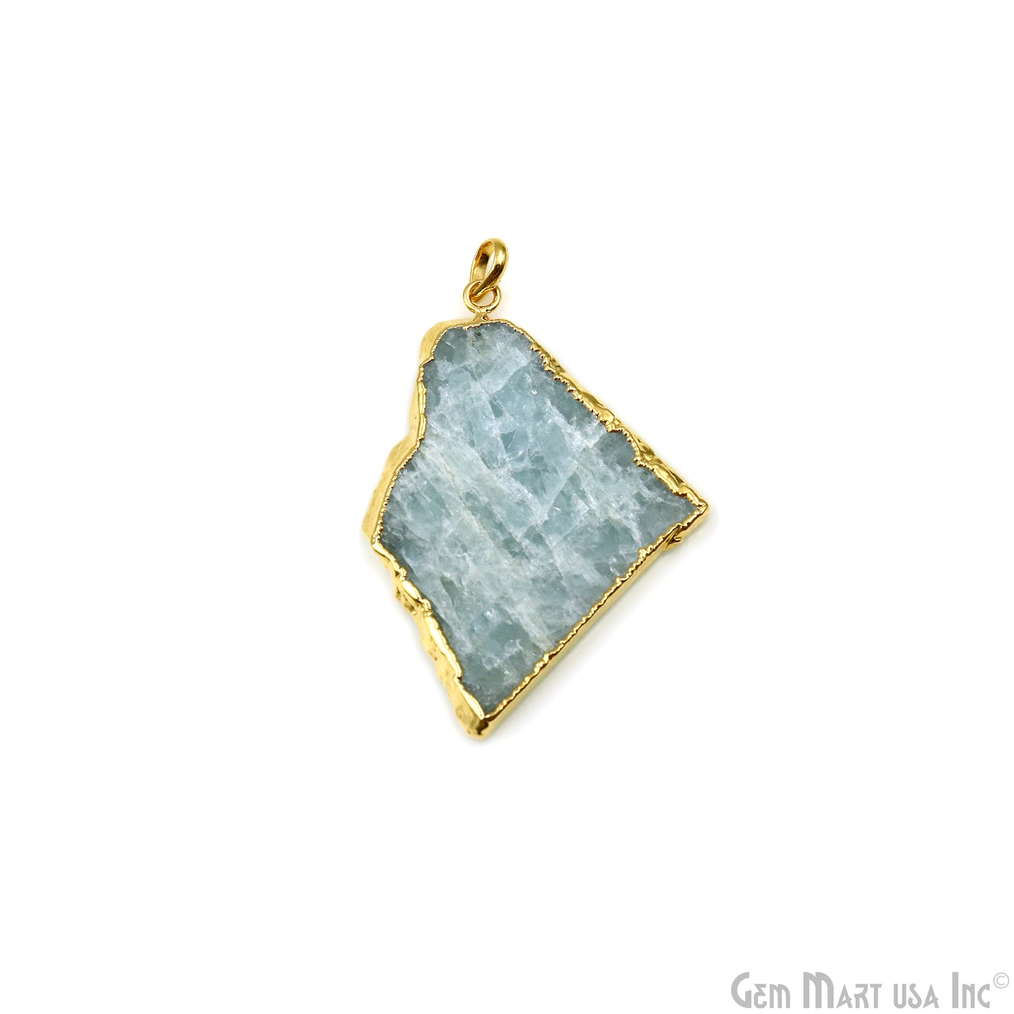 Aquamarine Free Form shape 60x43mm Gold Electroplated Gemstone Single Bail Pendant