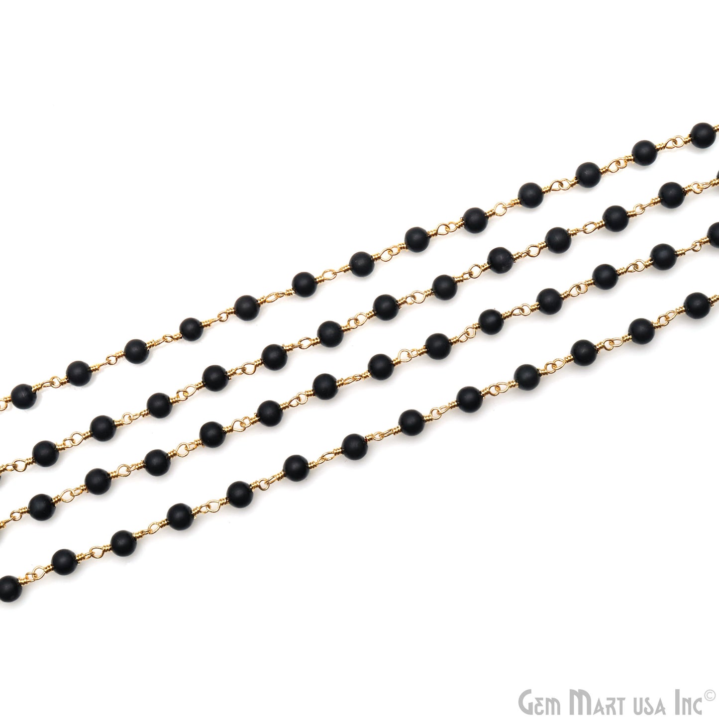 Black Jade Cabochon 4-5mm Gold Wire Wrapped Rosary Chain