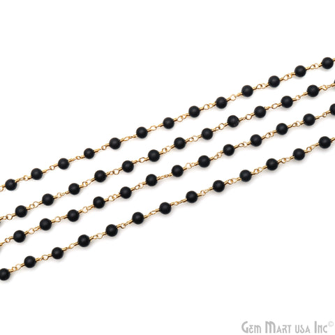 Black Jade Cabochon 4-5mm Gold Wire Wrapped Rosary Chain