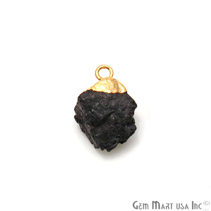 Rough Black Tourmaline Organic 17x9mm Gold Electroplated Pendant Connector - GemMartUSA