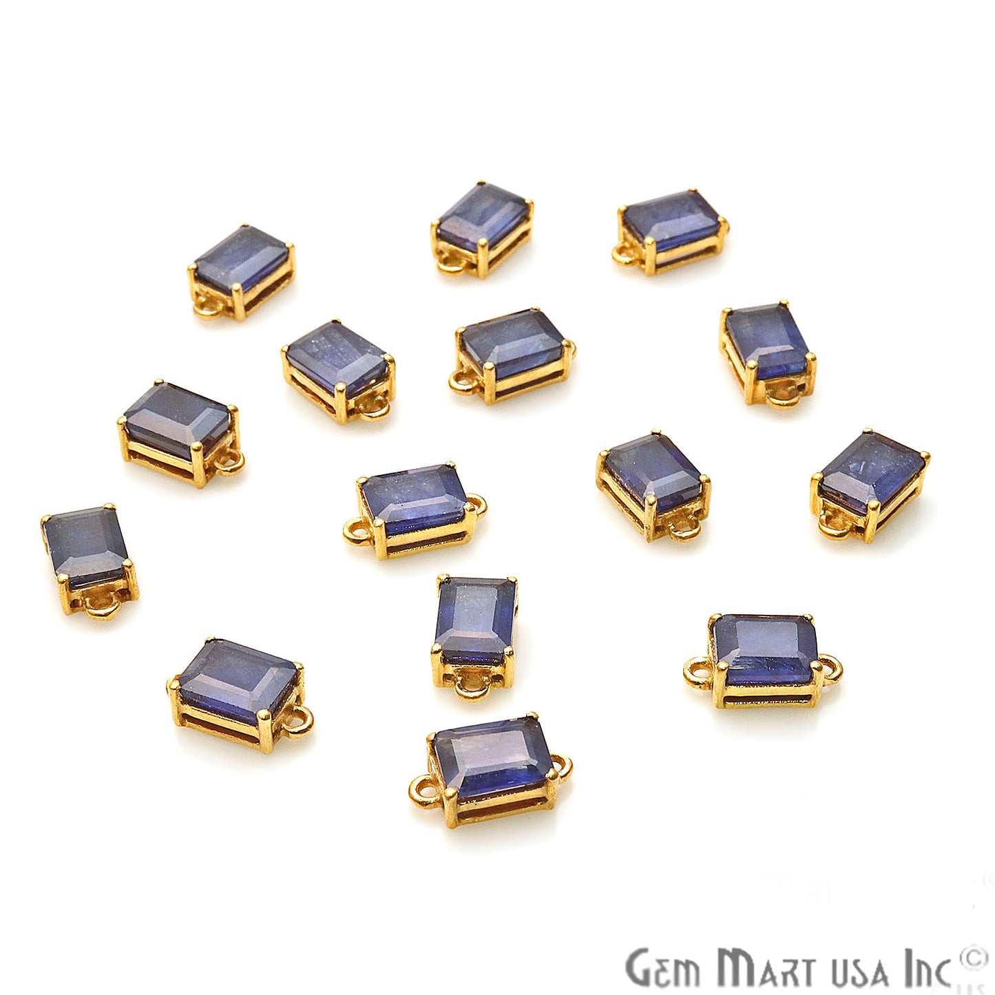 Sapphire Prong Setting Gold Plated Double Bail Gemstone Connector - GemMartUSA